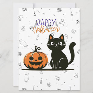 Happy Halloween cat & pumpkin Holiday Card