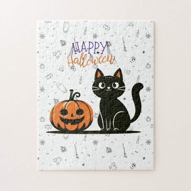 Happy Halloween cat & pumpkin Jigsaw Puzzle (Vertical)