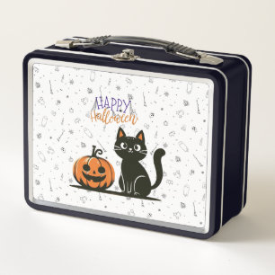 Happy Halloween cat & pumpkin Metal Lunch Box