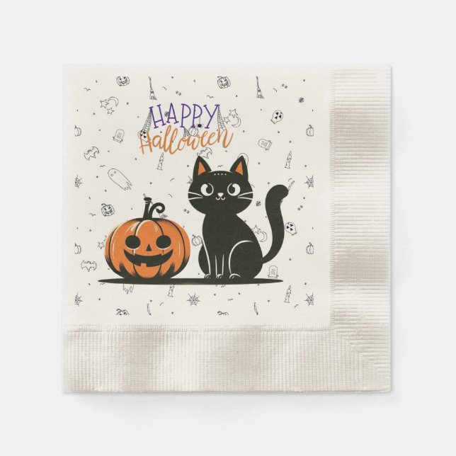 Happy Halloween cat & pumpkin Napkin (Front)