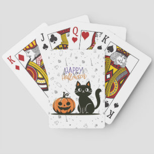 Happy Halloween cat & pumpkin Playing Cards