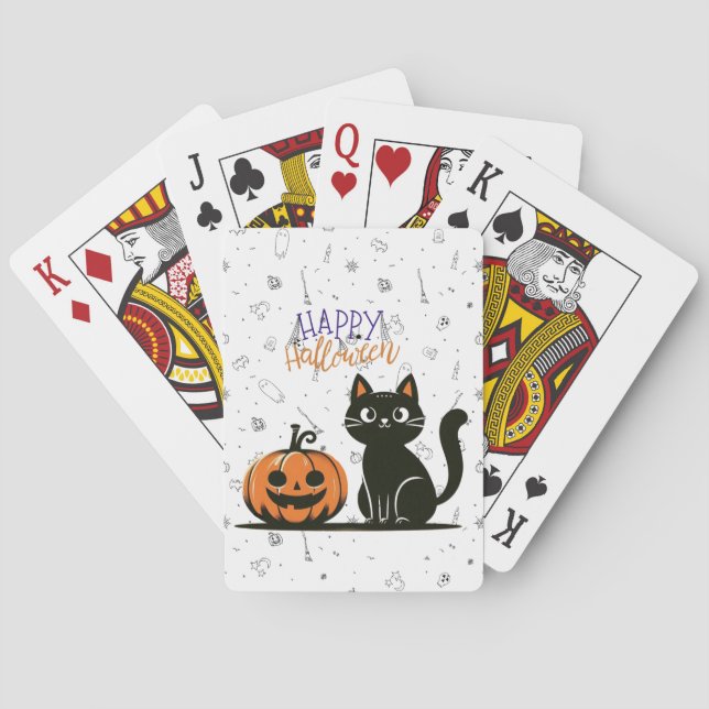 Happy Halloween cat & pumpkin Playing Cards (Back)