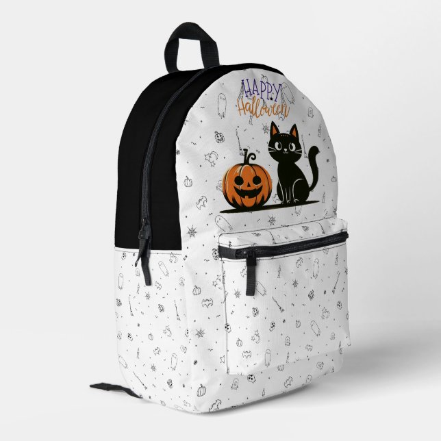 Happy Halloween cat & pumpkin Printed Backpack (Back Corner Left)