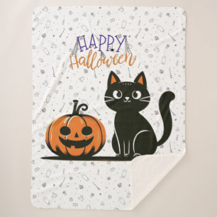 Happy Halloween cat & pumpkin Sherpa Blanket