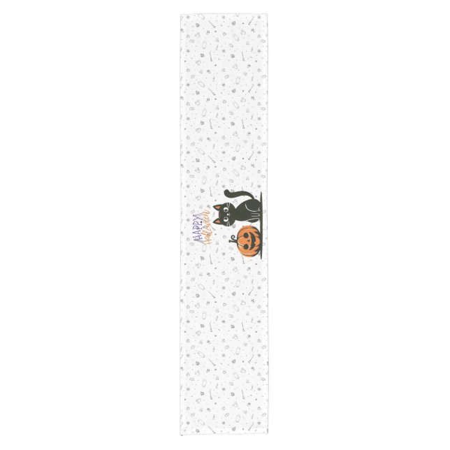 Happy Halloween cat & pumpkin Short Table Runner (Front)