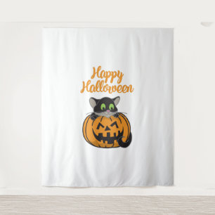 Happy Halloween Cat Pumpkin Tapestry