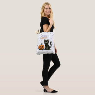 Happy Halloween cat & pumpkin Tote Bag
