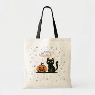 Happy Halloween cat & pumpkin Tote Bag