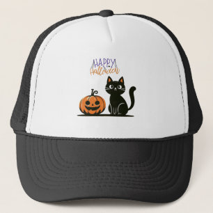 Happy Halloween cat & pumpkin Trucker Hat