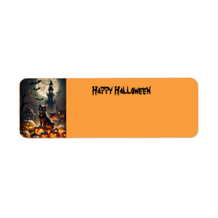 Happy Halloween cat Return Address Label