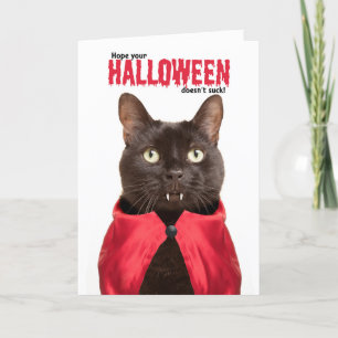 Happy Halloween Cat Vampire Humour Holiday Card