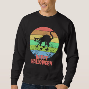 Happy Halloween Cat Vintage Women Men Kids  Scary Sweatshirt