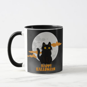 Happy Halloween Cat with Full Moon Mug