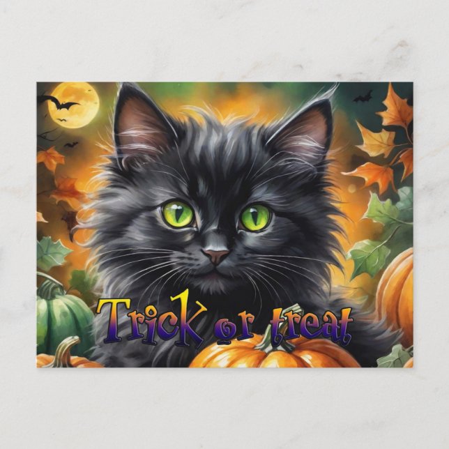Happy Halloween Cat with pumpkin Holiday Postcard (Front)