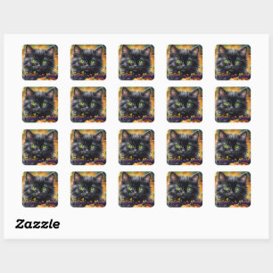 Happy Halloween Cat with pumpkin Square Sticker