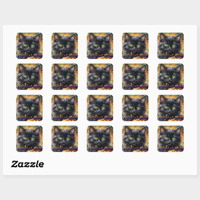 Happy Halloween Cat with pumpkin Square Sticker (Sheet)