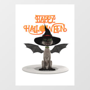 Happy Halloween. Cat with wings and witch's hat