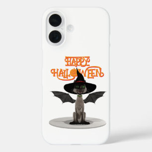 Happy Halloween. Cat with wings and witch's hat iPhone 16 Case