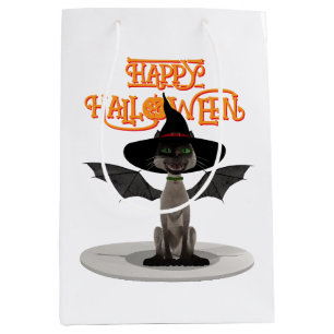 Happy Halloween. Cat with wings and witch's hat Medium Gift Bag