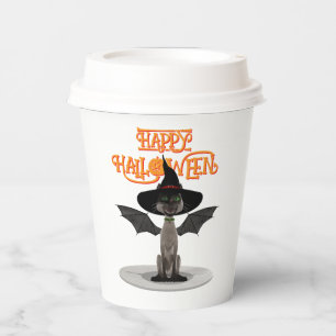 Happy Halloween. Cat with wings and witch's hat Paper Cups