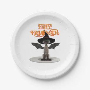 Happy Halloween. Cat with wings and witch's hat Paper Plate