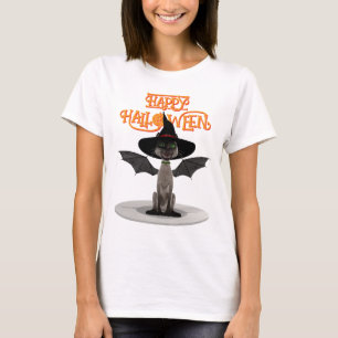 Happy Halloween. Cat with wings and witch's hat T-Shirt