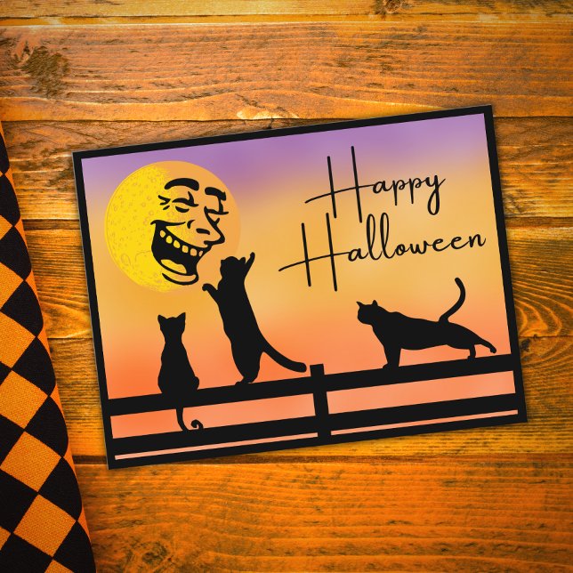 Happy Halloween Cats and Laughing Moon Postcard (Creator Uploaded)