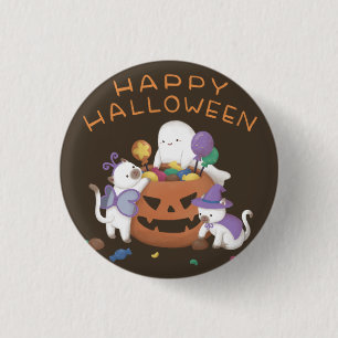 Happy Halloween: Cats & Ghost 3 Cm Round Badge