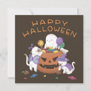 Happy Halloween: Cats & Ghost Card
