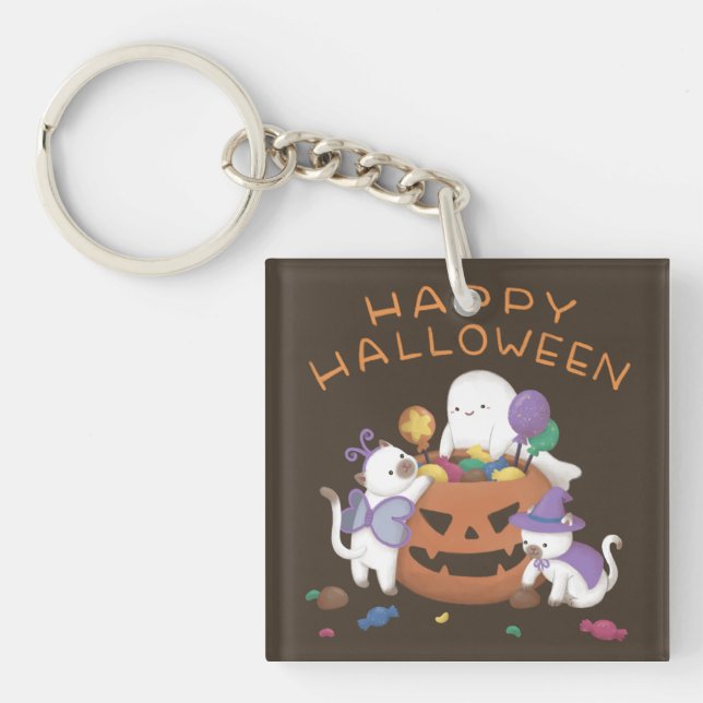 Happy Halloween: Cats & Ghost Key Ring (Front)
