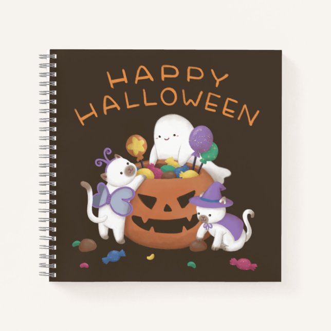 Happy Halloween: Cats & Ghost Notebook (Front)