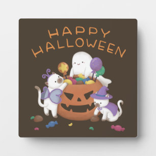 Happy Halloween: Cats & Ghost Plaque