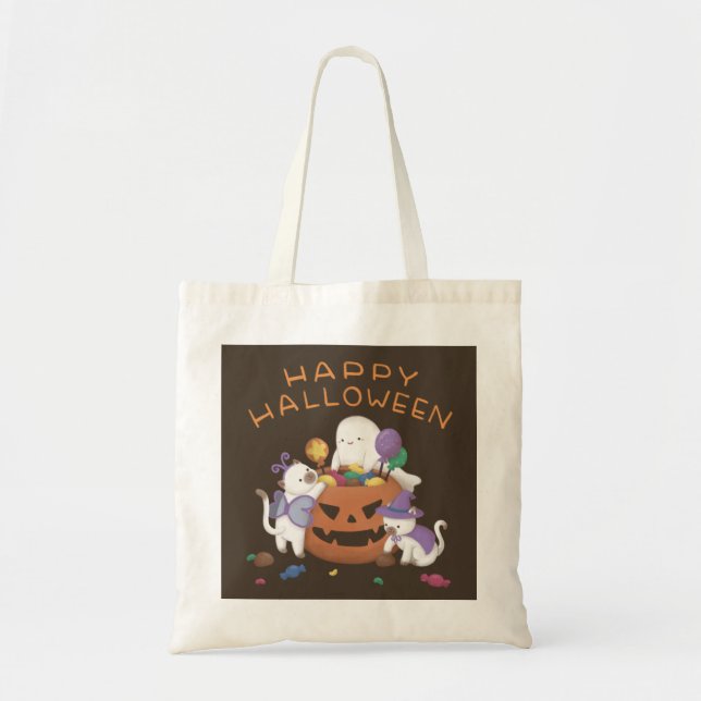 Happy Halloween: Cats & Ghost Tote Bag (Front)