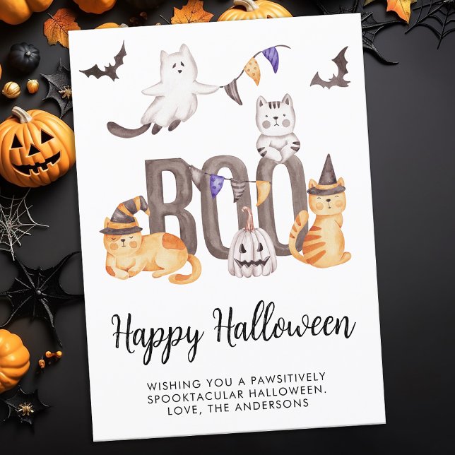 Happy Halloween Cats Ghosts Pumpkin Boo Cute Kid's Holiday Card (Creator Uploaded)