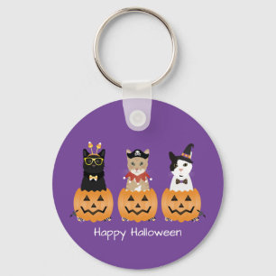 Happy Halloween Cats Jack O Lantern Key Ring