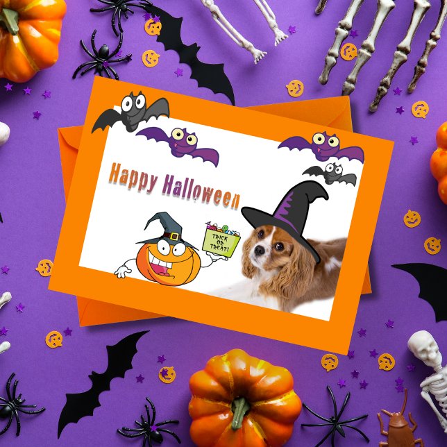 Happy Halloween Cavalier King Charles Witch Card (Pawsome Halloween Wishes from our spooktacular Cavalier King Charles!)
