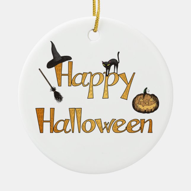 Happy Halloween Ceramic Tree Decoration (Front)