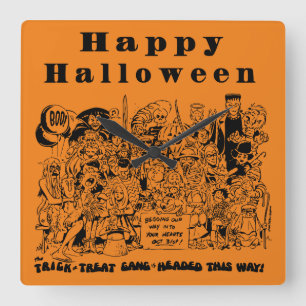 Happy Halloween Character Square Wall Clock
