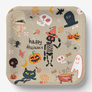 Happy Halloween Characters Paper Plate
