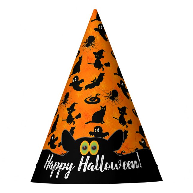 Happy Halloween Characters Silhouette Party Hat (Front)