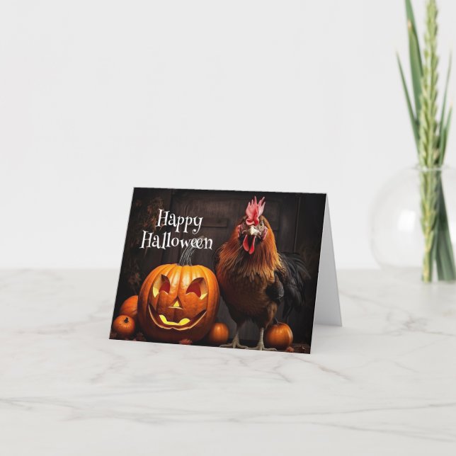 Happy Halloween Chicken Rooster Pumpkin Farm Paper Card (Front)