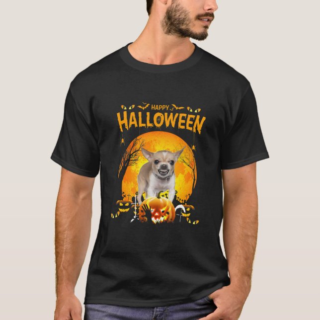 Happy Halloween Chihuahua Dog Pumpkin Costumes T-Shirt (Front)