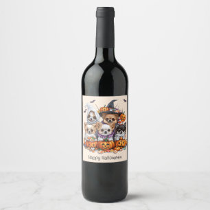 Happy Halloween Chihuahua Dogs Wine Label