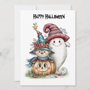 Happy Halloween child and ghost Card
