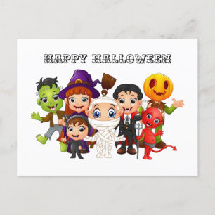 Happy Halloween Children in costumes Holiday Postcard