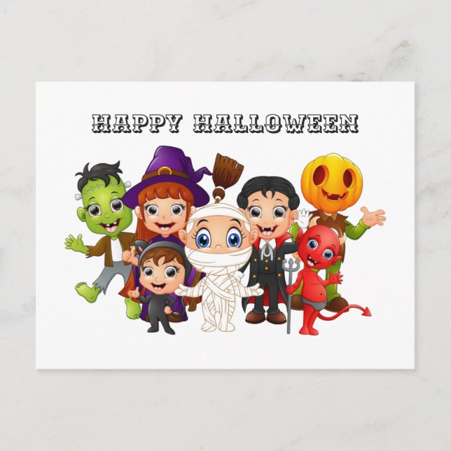 Happy Halloween Children in costumes Holiday Postcard (Front)