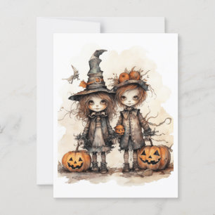 happy halloween children postcard