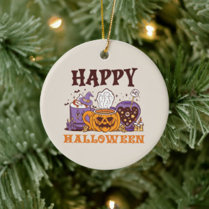 Happy Halloween Coffee Brew Ceramic Ornament