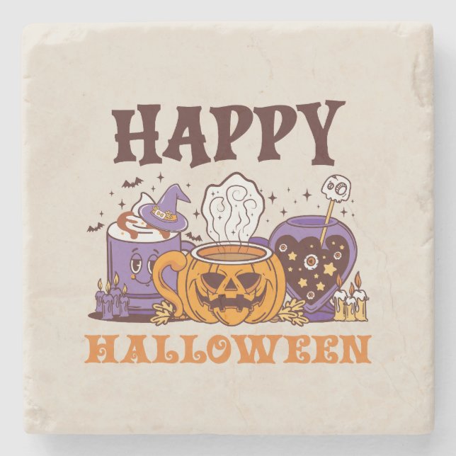 Happy Halloween Coffee Brew Stone Coaster (Front)