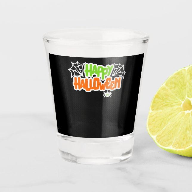 Happy Halloween Colourful Cute Spider Web Shot Glass (Front)